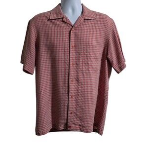 Bugatchi Shirt Mens Size Medium Short Sleeve Button Up Casual Red Gray